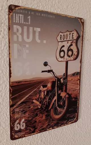 Póster Metal Ruta 66 Motocicleta