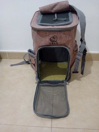 Transportín para mascotas rosa palo y gris