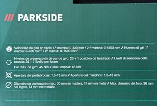 Taladro Parkside 20V X20V Team 45 Nm - Nuevo