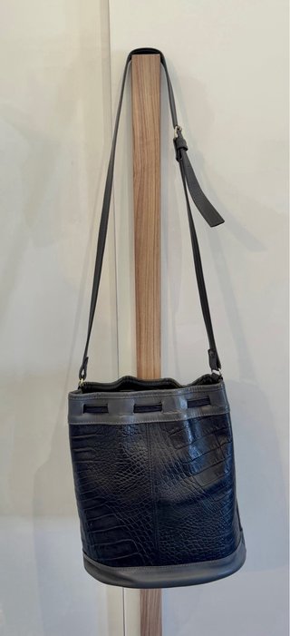 Borsa secchiello vintage coccodrillo nero/grigio