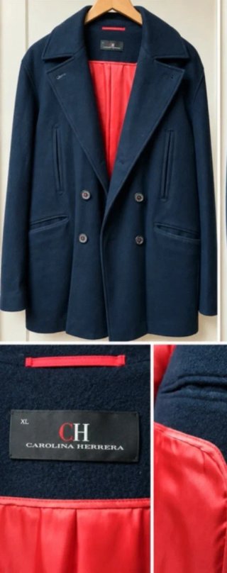 Chaquetón Carolina Herrera Azul Marino Forro Rojo