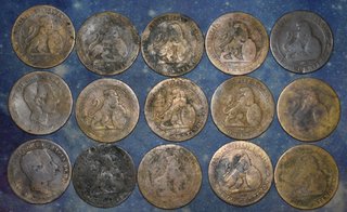 Lote 15 monedas Pesetas 1870 y 1879
