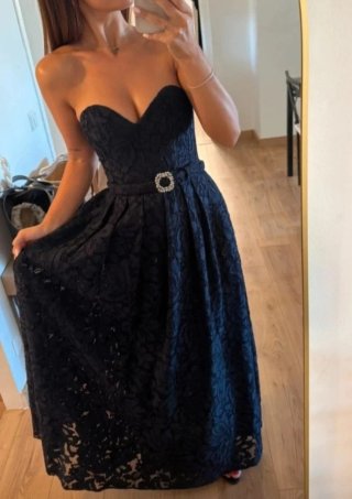 Vestido Guipur negro y marino Zara