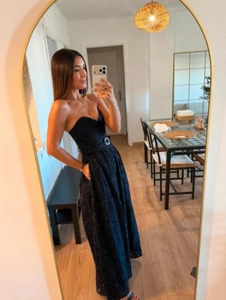 Vestido Guipur negro y marino Zara