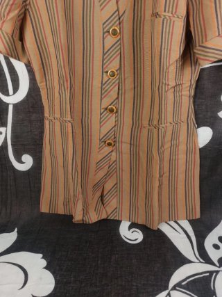 Giacca a Righe Lino Beige mezze Maniche Vintage