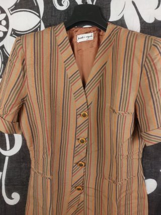 Giacca a Righe Lino Beige mezze Maniche Vintage