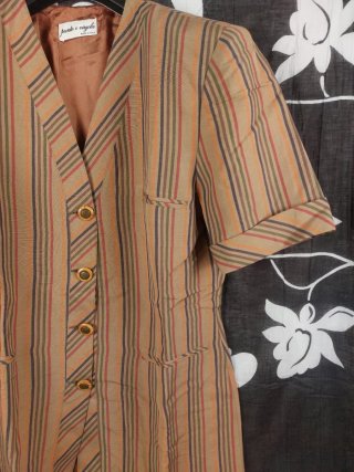 Giacca a Righe Lino Beige mezze Maniche Vintage