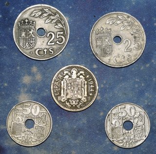 Lote 9 monedas: Pesetas 1937, 1940, 1944, 1949