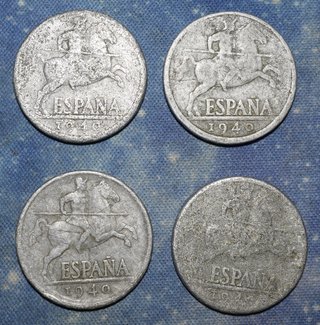 Lote 9 monedas: Pesetas 1937, 1940, 1944, 1949