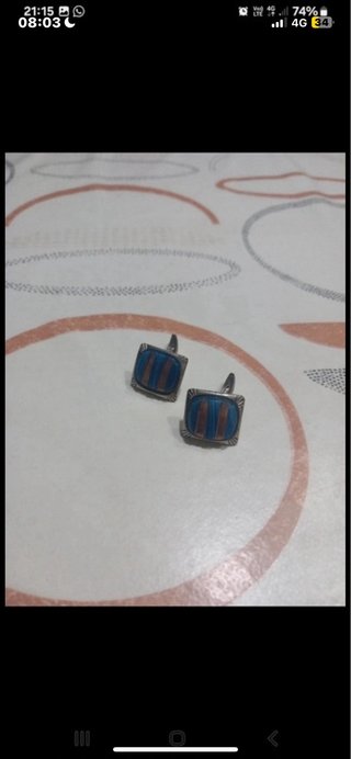 2 Paia Gemelli Vintage Uomo Blu/Oro