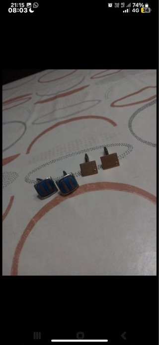 2 Paia Gemelli Vintage Uomo Blu/Oro