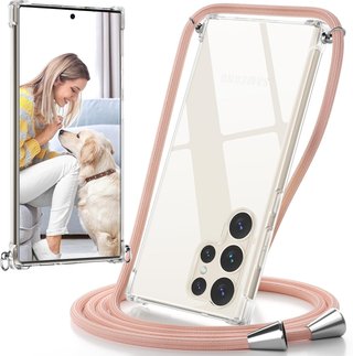 Funda para Samsung Galaxy S23 Ultra Transparente con Cuerda Rosa/Dorado