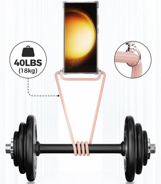 Funda para Samsung Galaxy S23 Ultra Transparente con Cuerda Rosa/Dorado