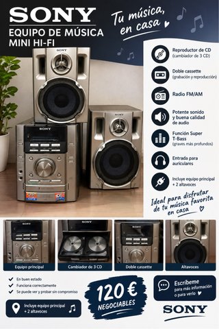 Equipo de Música Sony Mini Hi-Fi CD/Cassette