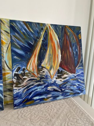 Set 4 Quadri Mare Barche a Vela Acrilico