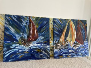 Set 4 Quadri Mare Barche a Vela Acrilico