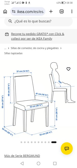 2 Sillas Ikea Bergmund Tela Beige/Gris
