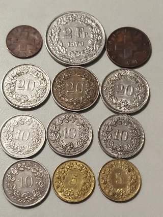 Lote de 12 monedas Suizas.