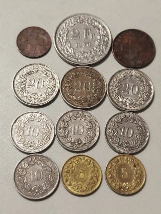 Lote de 12 monedas Suizas.