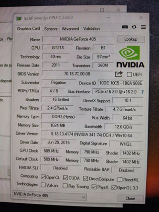 Nvidia GeForce 405 1GB Tarjeta Gráfica