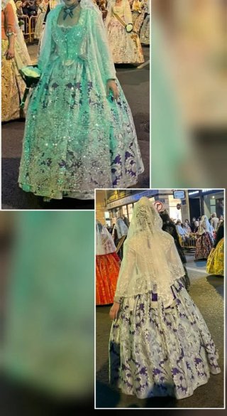 Traje de Fallera Completo plata Azul  Morado