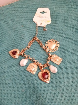 Bracciale donna oro con cuori e perle