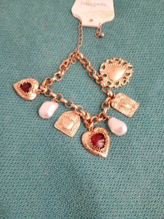 Bracciale donna oro con cuori e perle