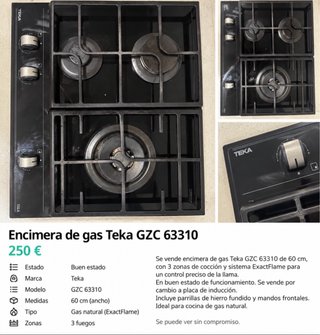 Encimera de gas Teka GZC 63310 - 60 cm