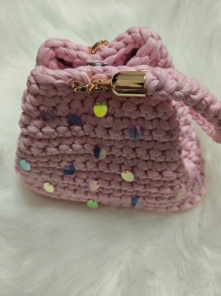 Mini borsa uncinetto handmade rosa paillettes