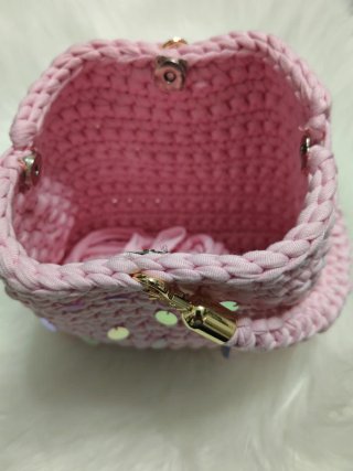 Mini borsa uncinetto handmade rosa paillettes