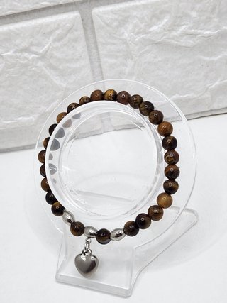 Pulsera Ojo de Tigre y Acero Corazón