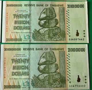 6 Banconote dello Zimbabwe 2008