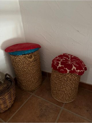 2 Cestas Esparto Antiguas con Asiento