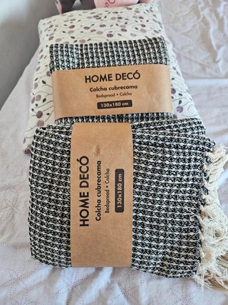 Lote 2 colchas algodón negro y beige