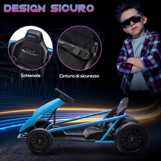 Go Kart Eléctrico para Niños de 8-12 Años, 24V 6-13Km/H Drift Go Kart para Niños con Arranque Lento, Claxon, Música y Cinturón de Seguridad, Azul y Negro