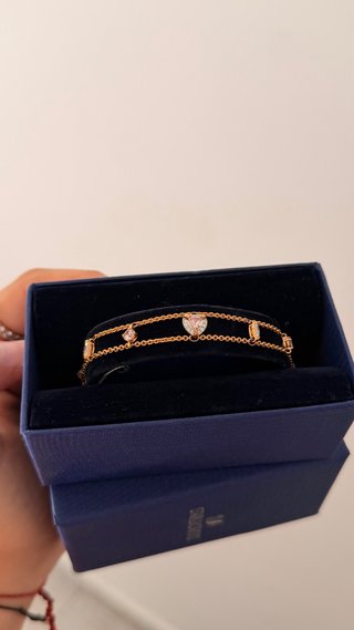 Pulsera Swarovski Corazón Rosa y Oro