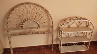 2 cabeceros mimbre 90cm y estantería
