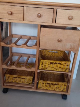 Carrito Cocina Madera Botellero Cestas Mimbre