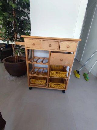 Carrito Cocina Madera Botellero Cestas Mimbre