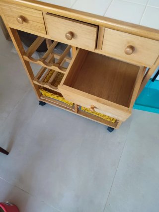 Carrito Cocina Madera Botellero Cestas Mimbre