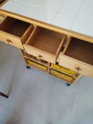Carrito Cocina Madera Botellero Cestas Mimbre