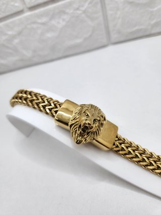 Pulsera Acero Quirúrgico León Chapado Oro