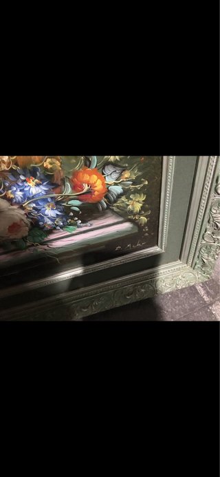 Cuadro Pintura Óleo Flores Cesta