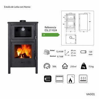 Estufa de leña con horno Quartz con Quemador
