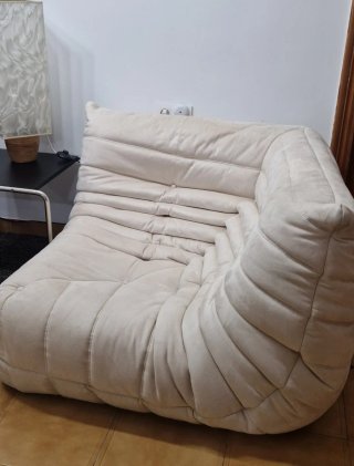 Sofá esquinero estilo Togo - Crema / Gris