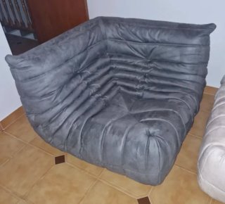 Sofá esquinero estilo Togo - Crema / Gris
