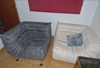 Sofá esquinero estilo Togo - Crema / Gris