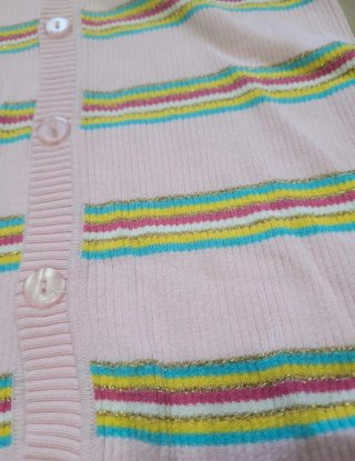 Cardigan vintage righe arcobaleno rosa