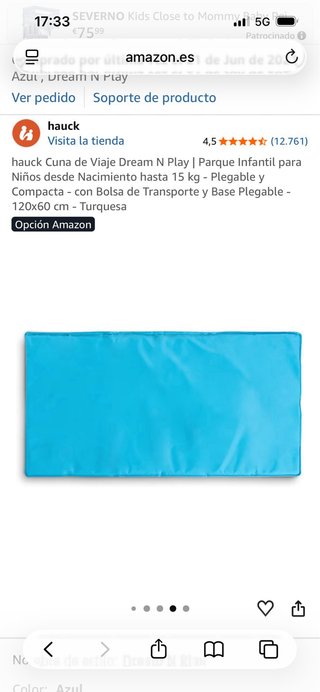 Cuna de viaje Hauck Dream N Play Turquesa