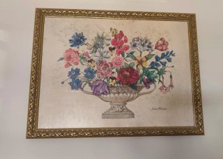 Cuadro Decorativo Flores Jarron Dorado